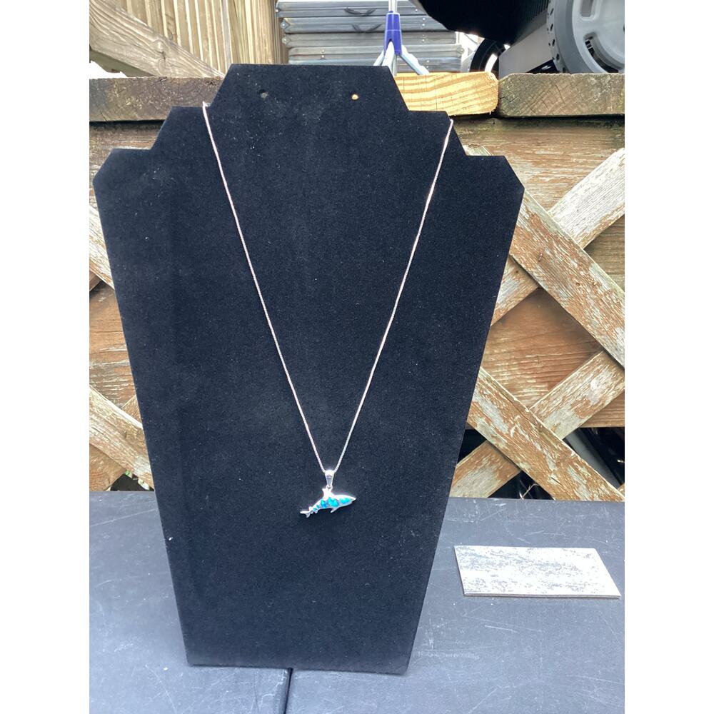 925 Silver Tone Abalone Shell Dolphine Pendant Necklace Dainty Box Chain